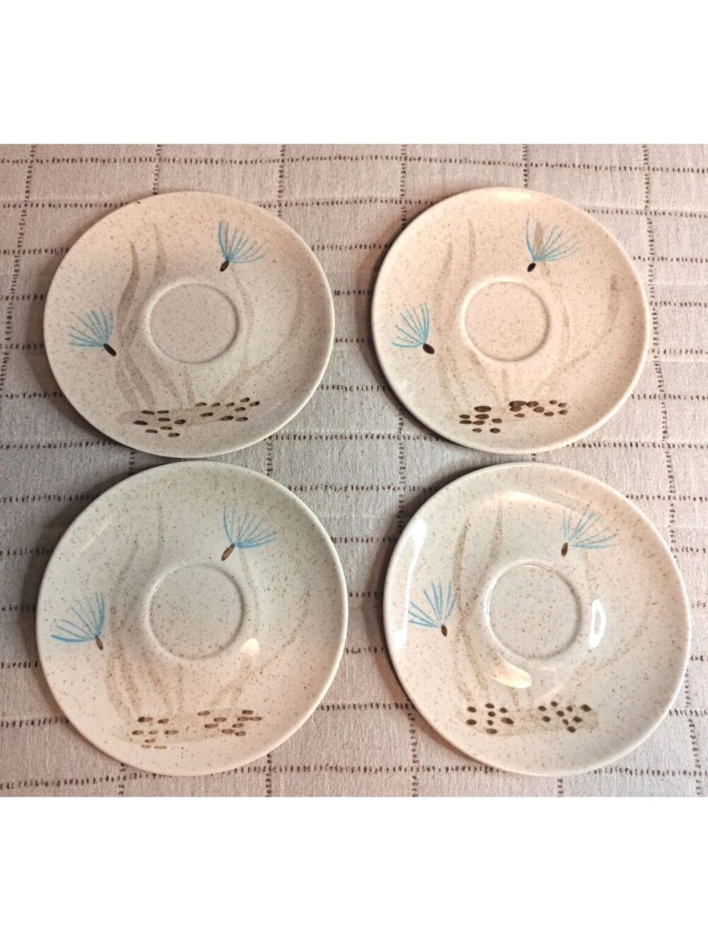 Vintage Set of 4 MCM #126 Hand-Painted Red Wing Pottery Bob White Saucers 7"